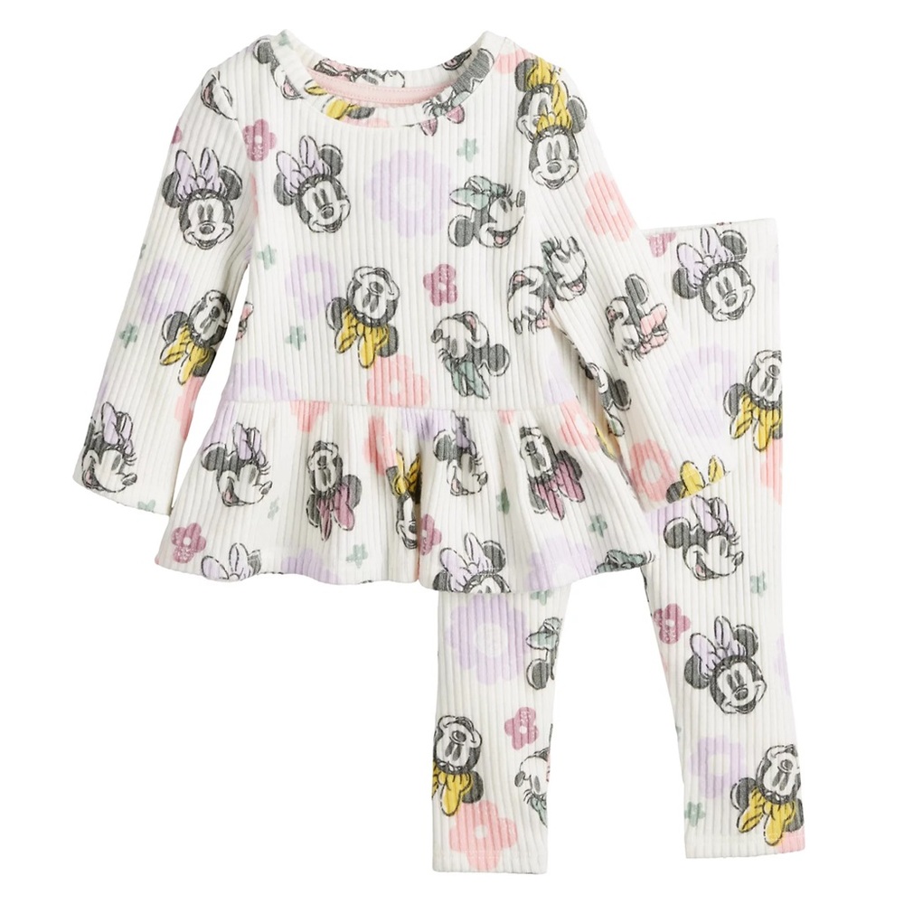 NWT Disney Jumping Bean Minnie Mouse Ribbed Peplum Set 6 Mon 9 Mon 12 Mon